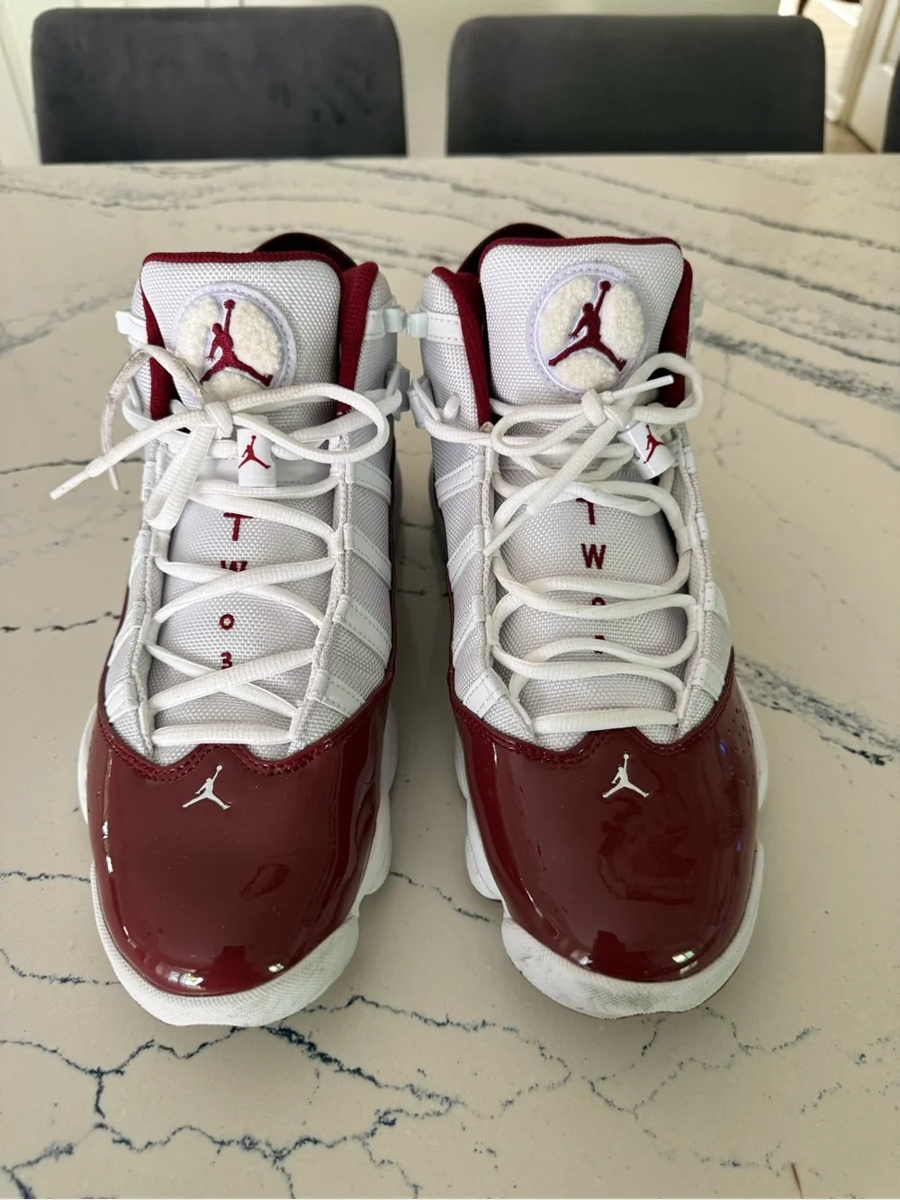 Jordan Men’s White and Maroon High-Top Sneakers
